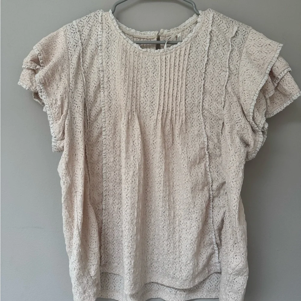 Anthropologie Ruffle Sleeved Cream Lace Blouse - Picture 10 of 13